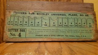 Very Early Stanley Rule & Level No.  55 Universal Wood Plane Cutter Box No.  4