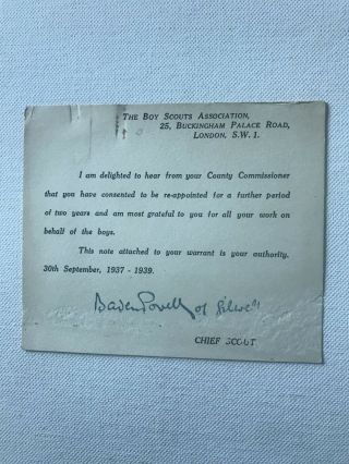 Boy Scout Official Letter Signed Baden Powell Dated On 1937