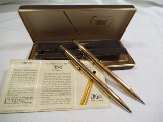Cross Pen Pencil Set 14k Gold Filled 1/20 Case,  Dust Cover,  Brochure - Ib