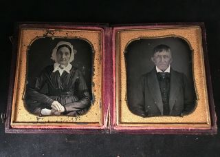 Two 1/6 Plate Daguerreotype Images,  Husband,  Wife,  Double Case,  No Wipes