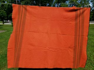 Antique Orange Wool Blanket W/olive Green Stripes Great For Reenacting 54 " ×71 "