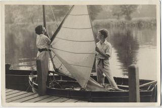 Gorgeous Women Young Boy/s? Take Down Sail On Small Sailboat Pond Sailing