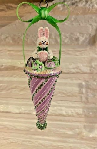 Patricia Breen Cornucopia Bunny Sitting On 6 Eggs Purple Green And Jewels