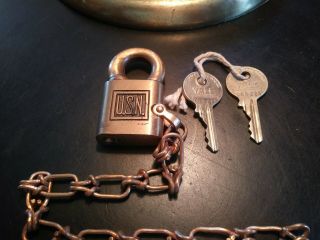 Vintage Brass Yale Us Navy Padlock With 2 Numbered Keys