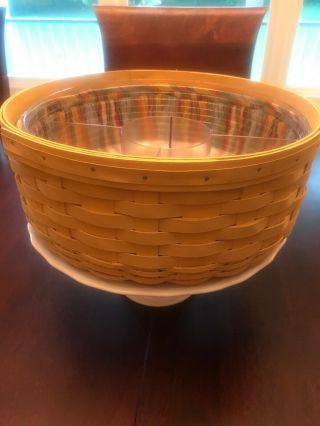 Longaberger 2007 Sunwashed Yellow Round Keeping Basket W/ Protector And Liner