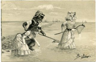 Signed Maurice Boulanger Cats " Fishing With Nets? "