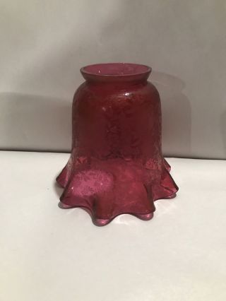 Victorian Cranberry Etched Glass Lamp Shade