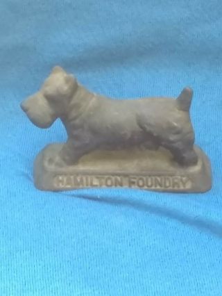 Vintage Cast Iron Advertising Scottie Dog Paperweight Hamilton Foundry Ohio
