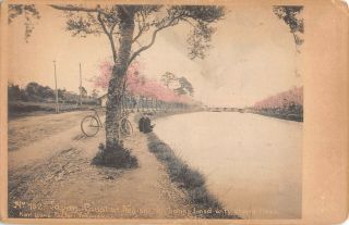 Japan,  Canal At Negishi With Cherry Trees,  People,  Karl Lewis Pub 152 C 1902
