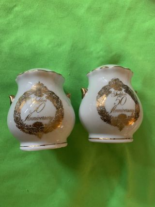Vintage Golden 50th Anniversary Ceramic Salt & Pepper Shakers