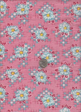 Vintage Feedsack Pink Turquoise White Floral Feed Sack Quilt Sewing Fabric
