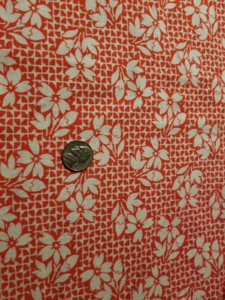 Feedsack / Flour Sack Quilt / Craft Fabric White On Red Floral.  Design