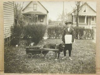 Newsboy & Dog Cart,  1920s Photograph,  7 3/8 " X 9 1/2 ",  Big Bill Haywood