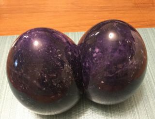 Vintage 1960’s Hand Carved Duccischi Alabaster Purple Egg Shaped Bookends Italy