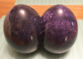 Vintage 1960’s Hand Carved Duccischi Alabaster Purple Egg Shaped Bookends Italy 3