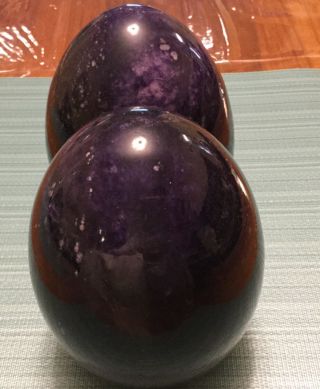 Vintage 1960’s Hand Carved Duccischi Alabaster Purple Egg Shaped Bookends Italy 4