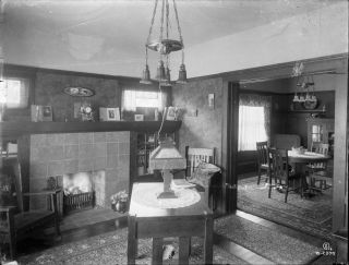 Arts & Crafts - Craftsman Style Detailed Home Interior - 1915 Glass Negative