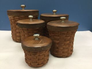 Longaberger Brown 5 Canister Basket Set With Inserts