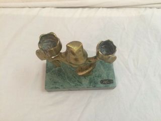 Rare Vintage Mid Century Bijan Brass Owl Marble Base Sculpture Candleholder 2