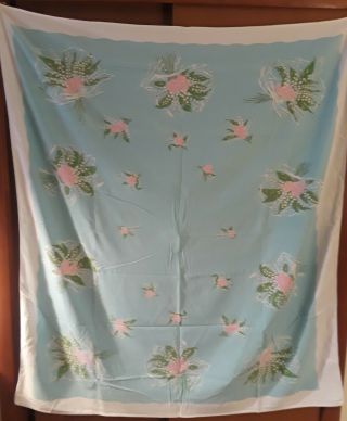 Vintage Tablecloth,  Heavy Cotton,  Lilly Of Valley Floral Print - 51.  5 " X 56.  5 "
