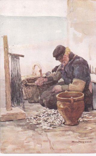 Tuck 1211; Dutch Man Sits On Quay,  Smoking Pipe,  1900 - 1910s