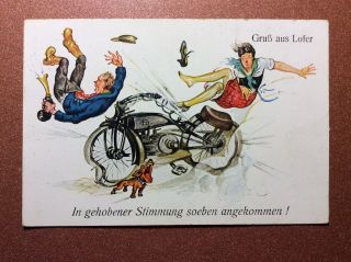 Antique Postcard 1930 Chien Dog Dachshund Horror Old Legendary German Bike Crash
