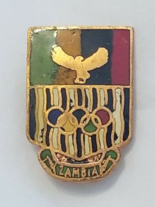 Zambia 1984 Very Rare Olympic Team Noc Badge Pin.  Vertical Stripes