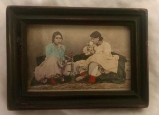 ⭕️ India Mumbai Vintage Albumen Carte De Visite,  Girls Smoking Hookah Colored