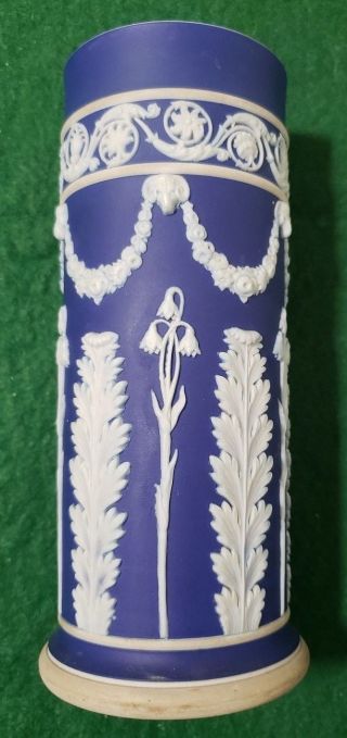 Antique Wedgwood Portland Blue Jasperware Spill Vase - Acanthus - 6 1/2 " Tall