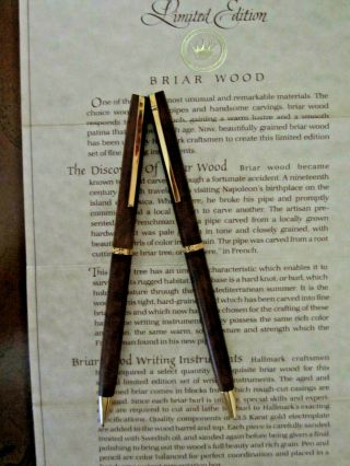 Vintage Limited Edition Hallmark Briar Wood Ballpoint Pen & Pencil Set - 2