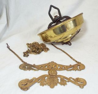 Old Brass Hanging Lamp Pull Down Unit W/ Decorative Accent Part Lamp Part