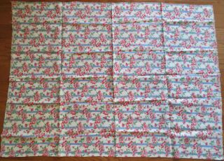 Vintage Feedsack Blue Stripe Red Pink Floral Feed Sack Quilt Sewing Fabric 2