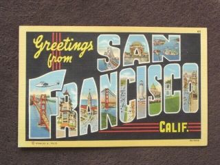 Greetings From San Francisco Vtg Linen Postcard