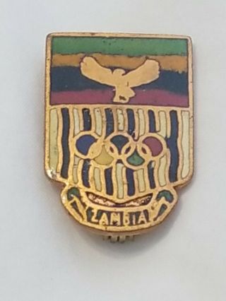 Zambia 1984 Very Rare Olympic Team Noc Badge Pin.  Horizontal Stripes