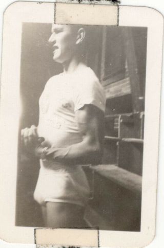Vintage Photo Handsome Muscular Man Flexing Biceps Athletic Gay Interest