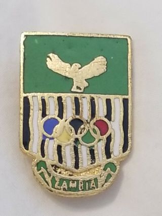 Zambia 1984 Very Rare Olympic Team Noc Badge Pin.  Medium Green