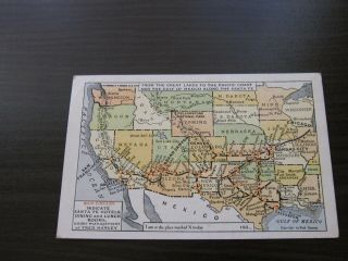 Rare Vintage Santa Fe Railroad Hotels Fred Harvey Map Postcard Ad R - 86647 192_ 2