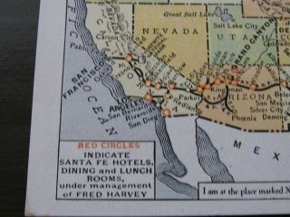 Rare Vintage Santa Fe Railroad Hotels Fred Harvey Map Postcard Ad R - 86647 192_ 4