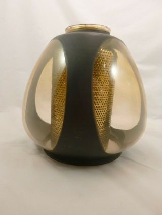 Vintage Mid Century Modern Atomic Tension Pole Smoke Glass Lamp Shade Diffuser