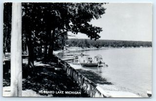 Postcard Mi Hubbard Lake Rppc B&w Photo View Boats Shoreline H3