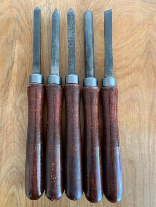 Vintage Lathe Chisels Set Of 5 Woodworking Tool Wood Turning