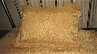VTG MID CENTURY 60 ' S GOLD QUILTED SATIN BEDSPREAD,  SHAM HOLLYWOOD REGENCY TWIN 2