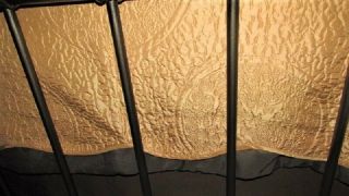 VTG MID CENTURY 60 ' S GOLD QUILTED SATIN BEDSPREAD,  SHAM HOLLYWOOD REGENCY TWIN 4