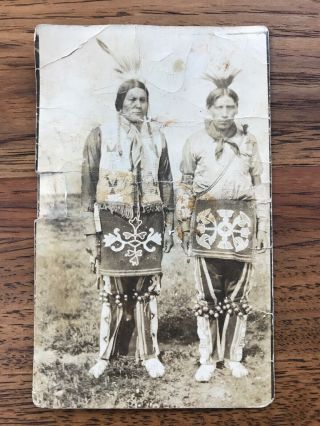 Antique Native American Indian Real Photo Postcard Men With Dance Regalia