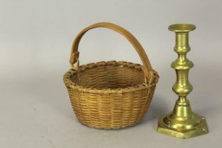 A Great 19th C Miniature Shaker Style Swing Handle Basket In Surface