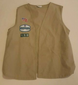 Girl Scouts Tan/light Brown Vest Size Large With Patches