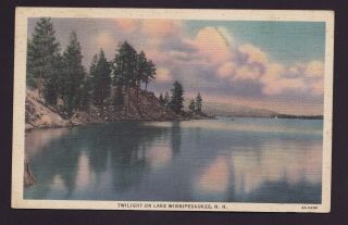 Old Vintage 1936 Postcard Of Twilight On Lake Winnipesaukee Nh