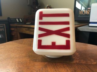 Vintage Exit Light Fixture - White Glass W/ Red Letters -