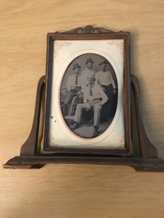 Rare 1800’s Tin Type Four Well Dressed Men Photo With Antique Frame