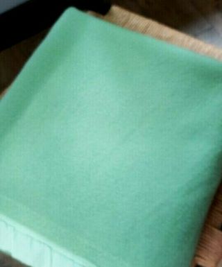 Vintage Heavy Wool Green Satin Edge Blanket Throw 60 